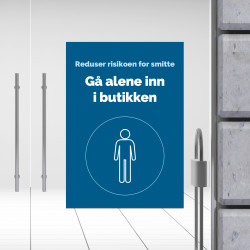 Gå alene inn i butikken – informasjonsskilt